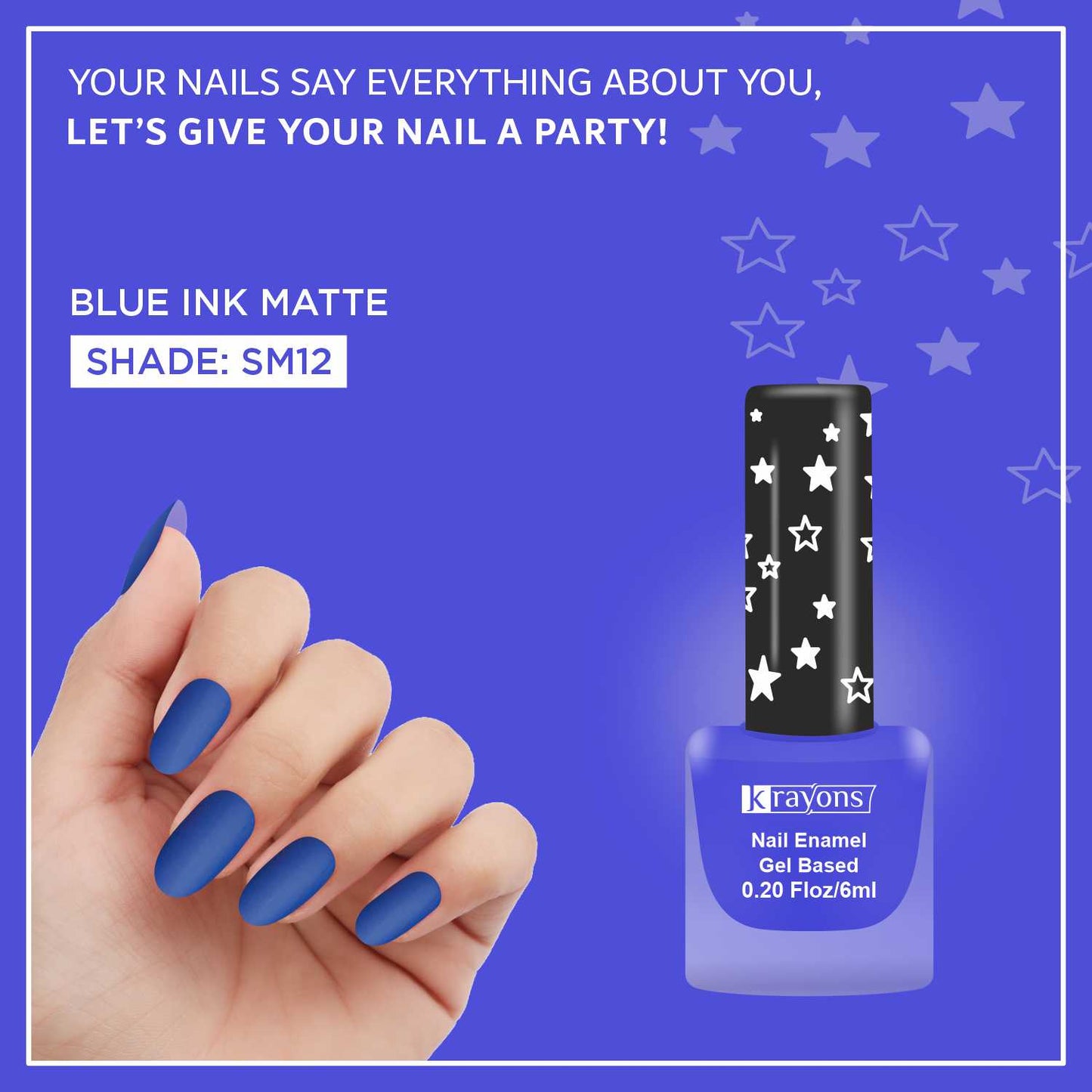 Krayons Cute Super Matte Finish Nail Enamel, Quick Dry, Smooth Finish, LongLasting, Blue Ink, 6ml