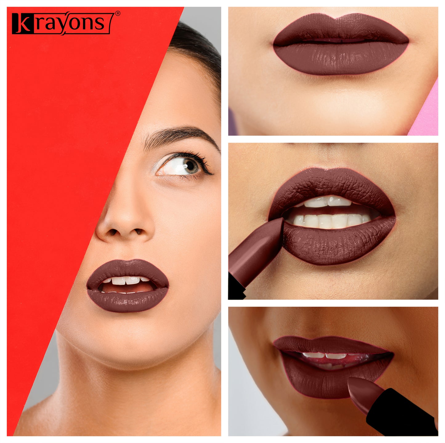 Krayons Cute Matte Lipstick, Waterproof, Longlasting, 3.5gm Each, Pack of 3 (Brick Tone, Orange Crush, Centre Stage)