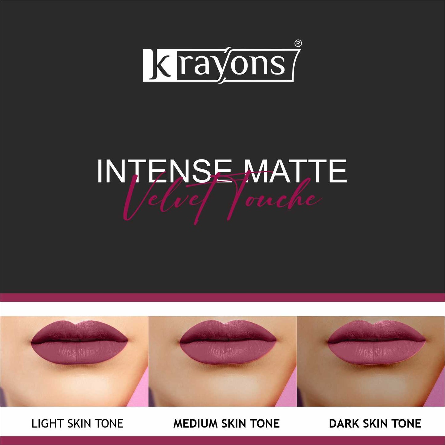 Krayons Intense Matte Lipstick, Creamy Finish, Waterproof, Longlasting, 3.5gm (Rose Red)