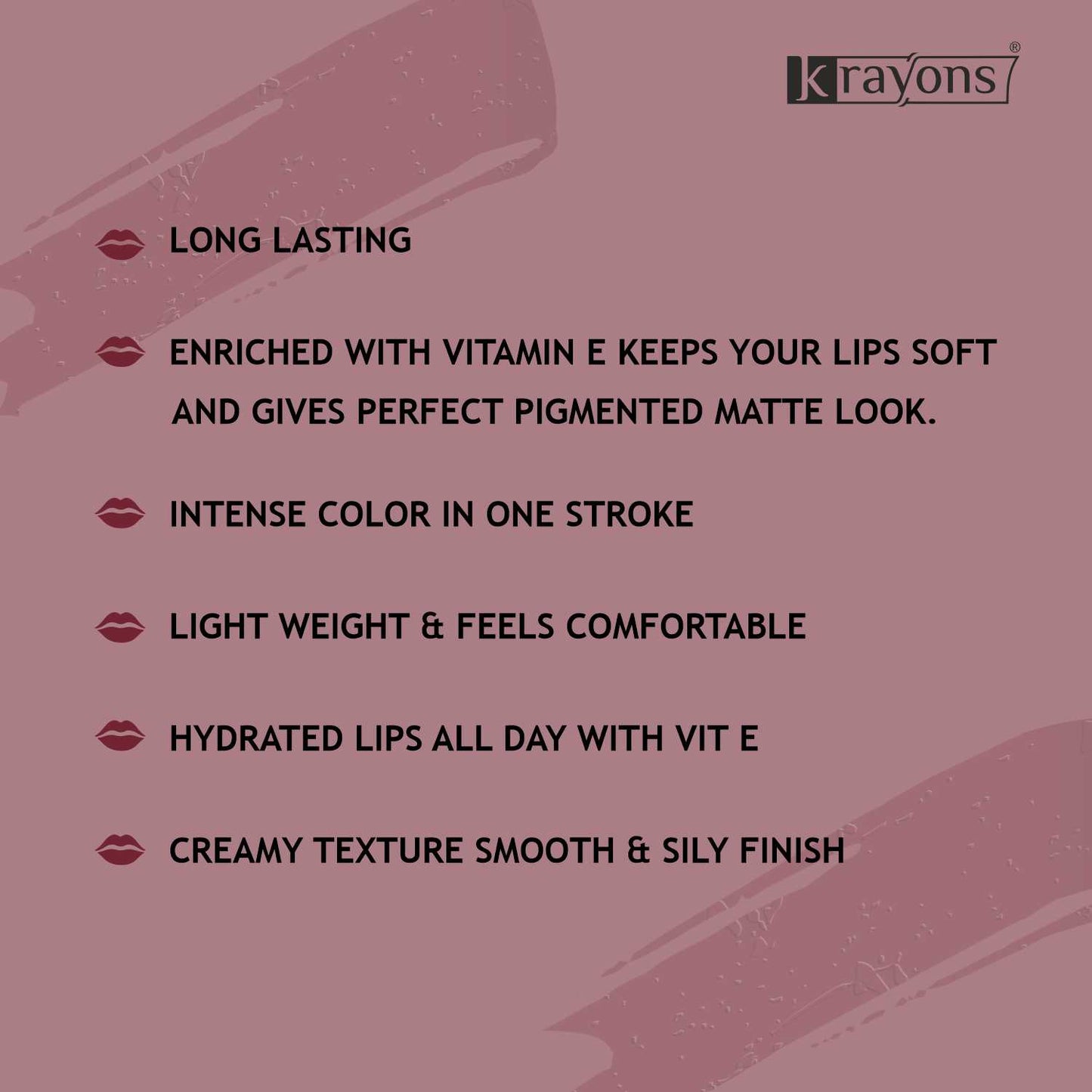 Krayons Intense Matte Lipstick, Creamy Finish, Waterproof, Longlasting, 3.5gm (Cherry Maroon)
