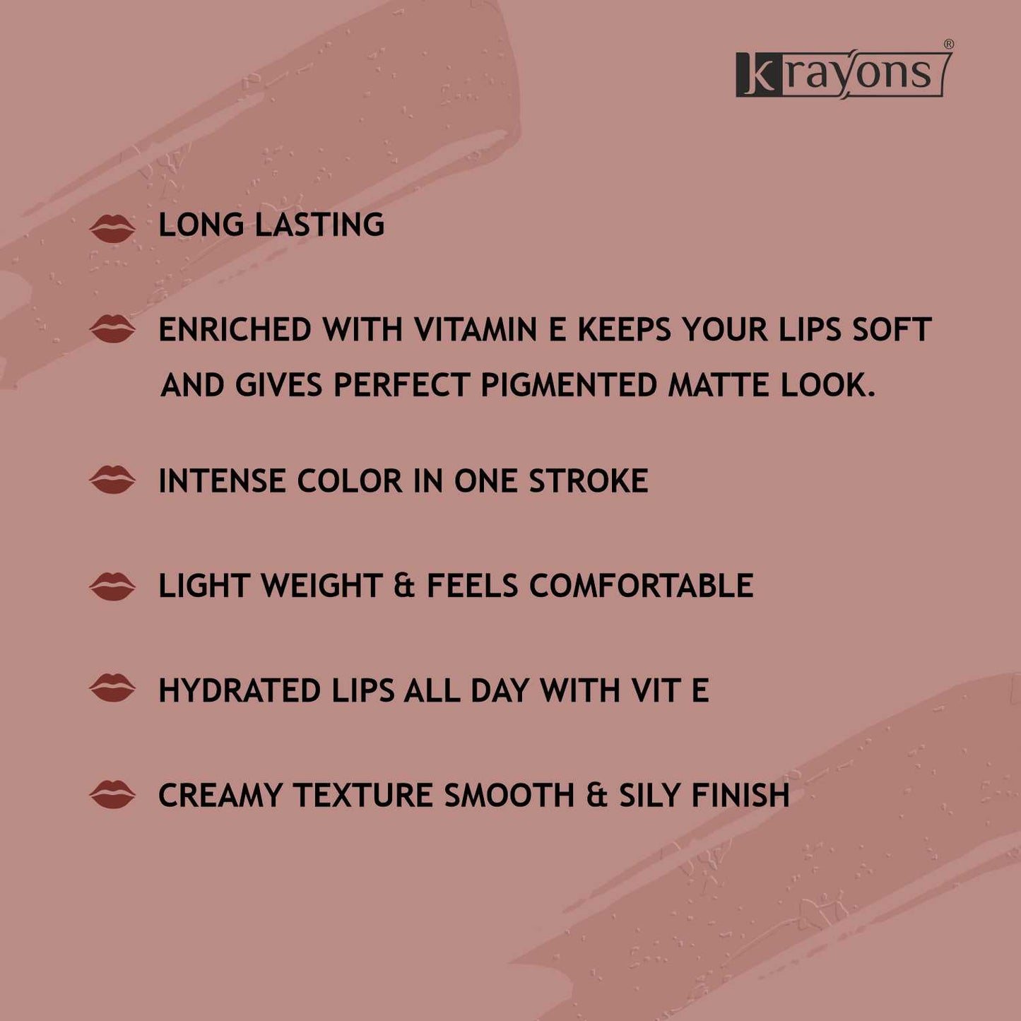 Krayons Intense Matte Lipstick, Creamy Finish, Waterproof, Longlasting, 3.5gm (Chocolate Caramel)