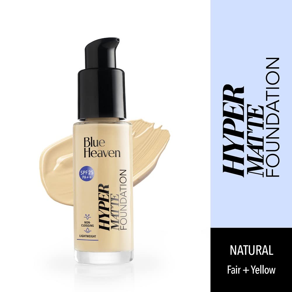 Blue Heaven Hyper Matte Liquid Foundation, Waterproof, Hydrating, Natural, 30ml