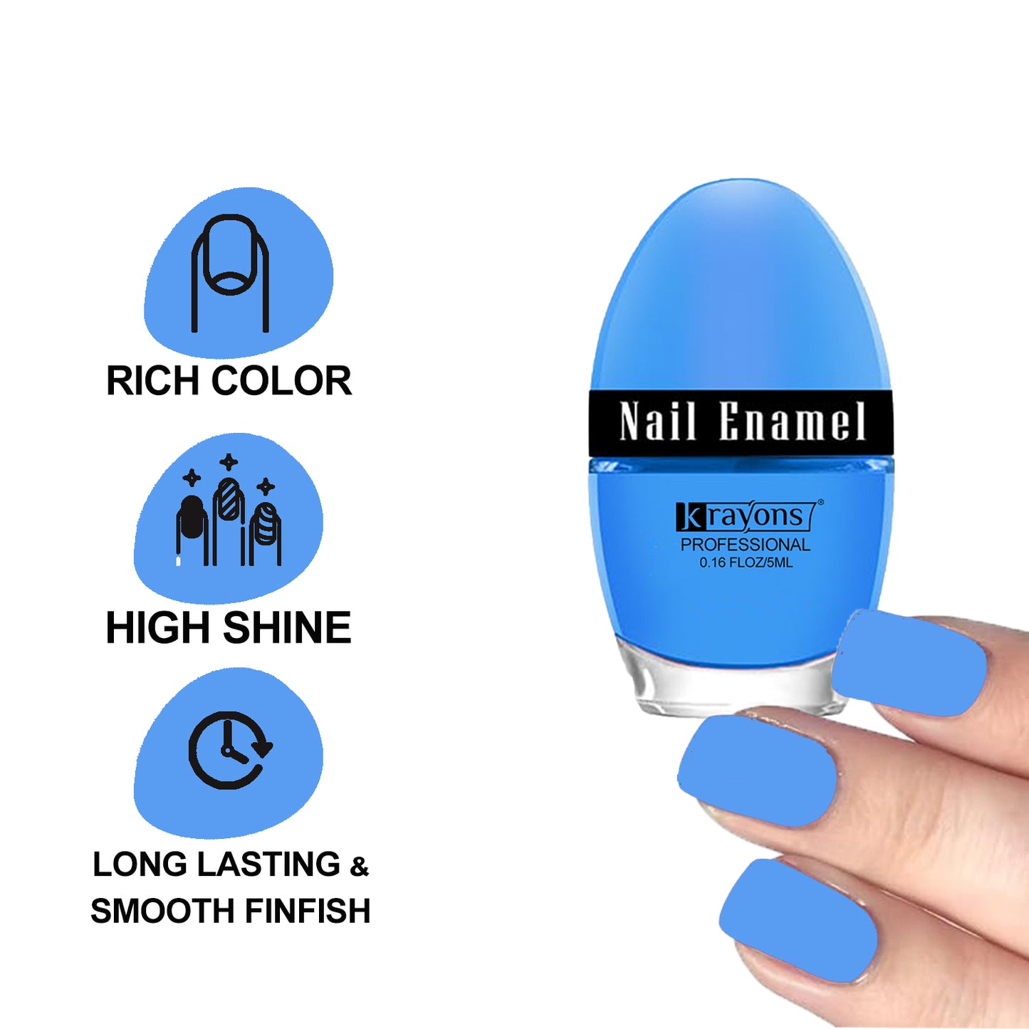 Krayons Professional Glossy Nail Paint, 5ml Each, Pack of 4 (Blue Ink, Lemon Yellow, White Snow, Baby Blue)