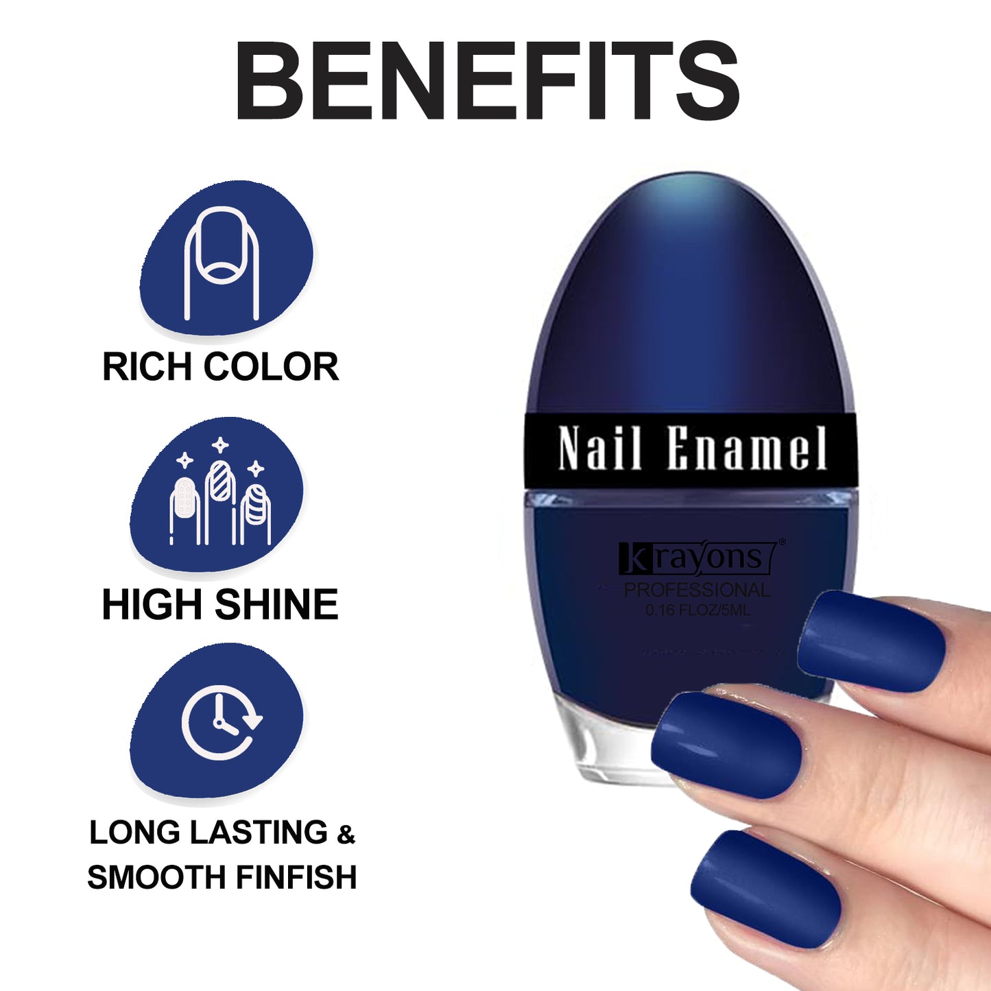 Krayons Professional Glossy Nail Paint, 5ml Each, Pack of 4 (Dark Green, Blue Ink, Black Shadow, Lemon Yellow)