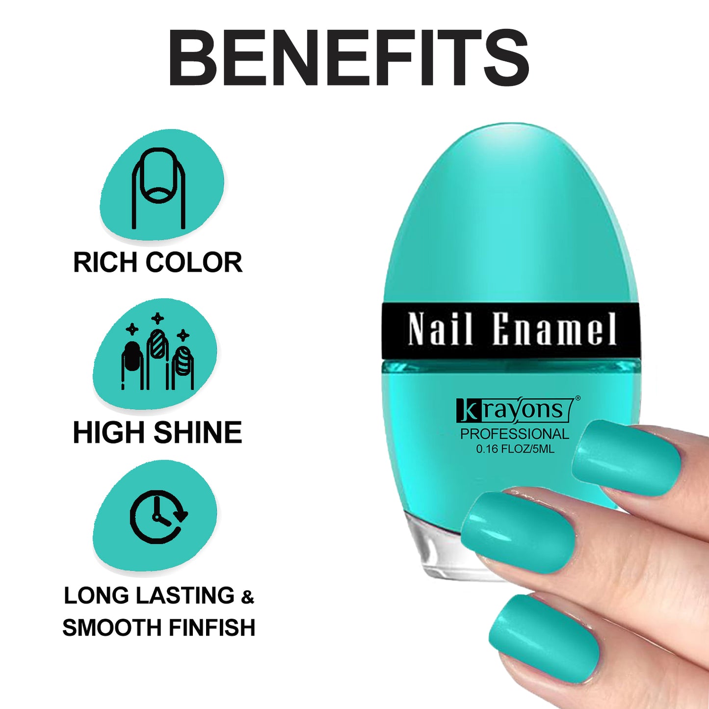 Krayons Professional Glossy Nail Paint, 5ml Each, Pack of 3 (Cyan, Black Shadow, White Snow)