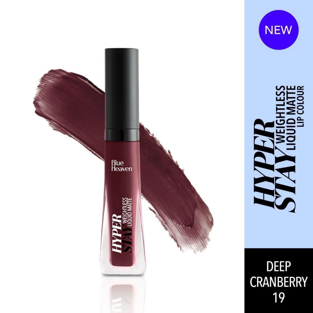 Blue Heaven Hyperstay Weightless Liquid Matte Lipstick, Smudgeproof, Transfer proof, Deep Cranberry, 6ml