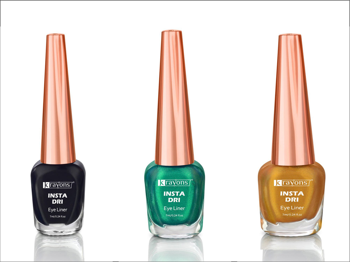 Krayons Insta Dri Sparkling Eyeliner, Black, Green, Golden, Waterproof, Longlasting, 7ml Each, Combo (Pack of 3)