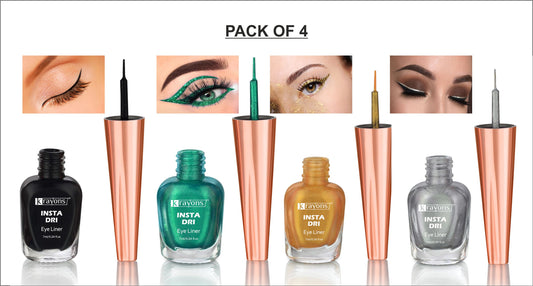 Krayons Insta Dri Sparkling Eyeliner, Waterproof, Longlasting, Black, Green, Golden, Silver, 7ml Each, Combo (Pack of 4)