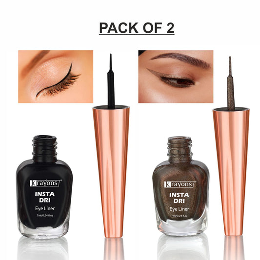 Krayons Insta Dri Sparkling Eyeliner, Black, Brown, Waterproof, Longlasting, 7ml Each, Combo (Pack of 2)