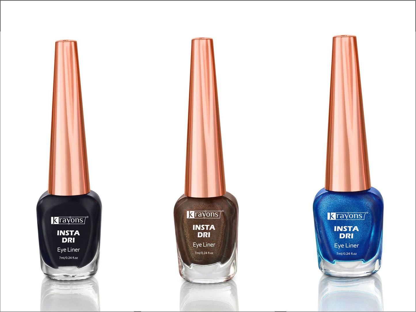 Krayons Insta Dri Sparkling Eyeliner, Black, Brown, Blue, Waterproof, Longlasting, 7ml Each, Combo (Pack of 3)