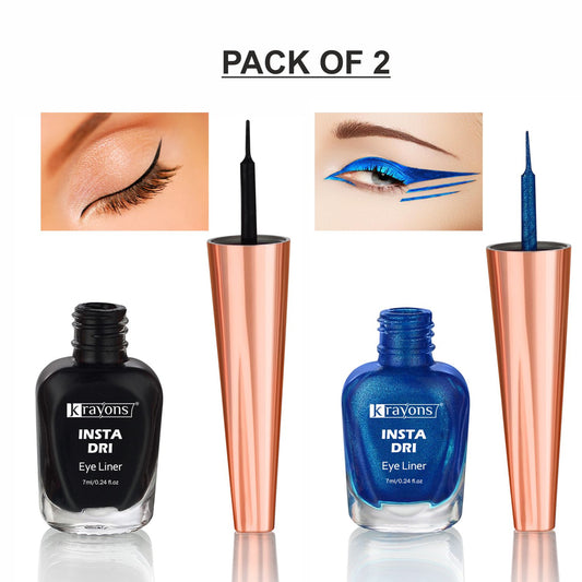 Krayons Insta Dri Sparkling Eyeliner, Black, Blue, Waterproof, Longlasting, 7ml Each, Combo (Pack of 2)