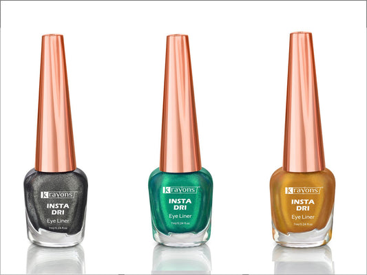 Krayons Insta Dri Sparkling Eyeliner, Grey, Green, Golden, Waterproof, Longlasting, 7ml Each, Combo (Pack of 3)