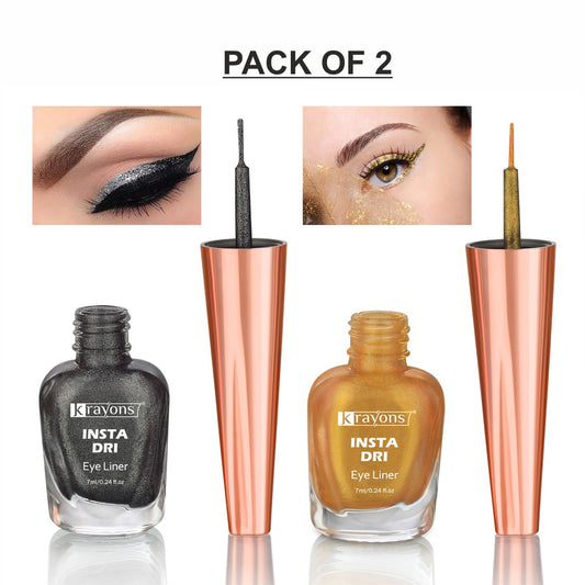 Krayons Insta Dri Sparkling Eyeliner, Grey, Golden, Waterproof, Longlasting, 7ml Each, Combo (Pack of 2)