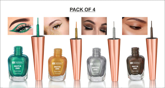 Krayons Insta Dri Sparkling Eyeliner, Waterproof, Longlasting, Golden, Green, Silver, Brown, 7ml Each, Combo (Pack of 4)