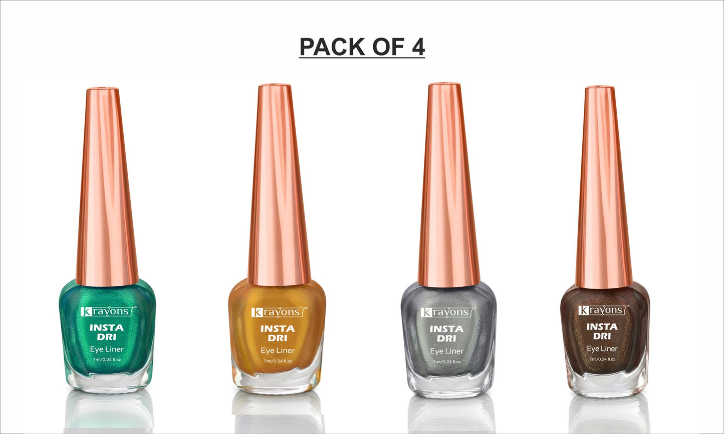 Krayons Insta Dri Sparkling Eyeliner, Waterproof, Longlasting, Golden, Green, Silver, Brown, 7ml Each, Combo (Pack of 4)