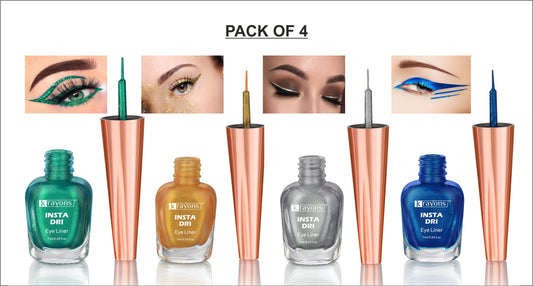 Krayons Insta Dri Sparkling Eyeliner, Waterproof, Longlasting, Golden, Green, Silver, Blue, 7ml Each, Combo (Pack of 4)