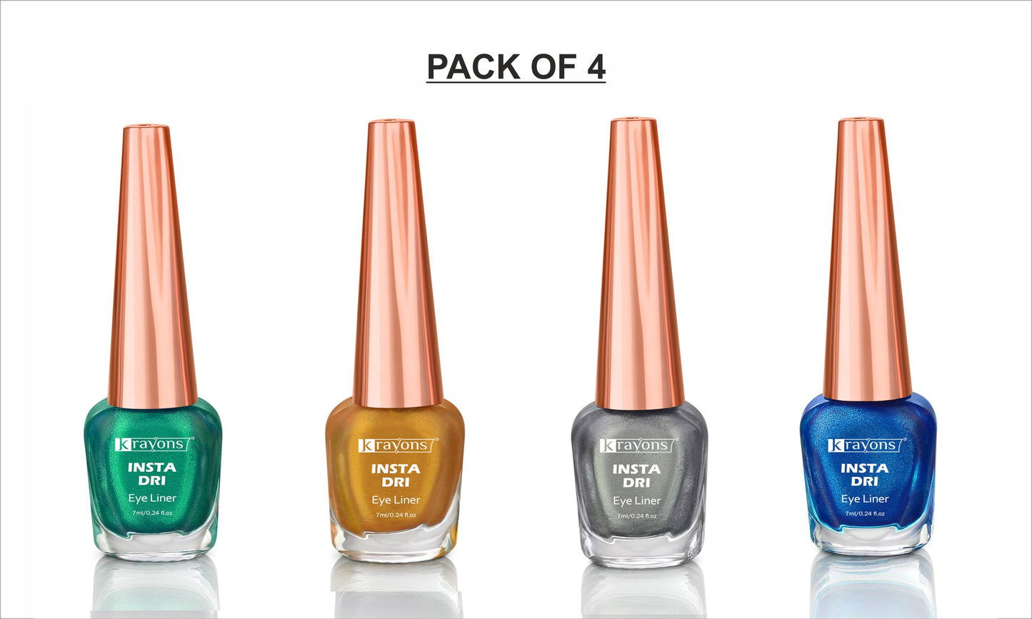 Krayons Insta Dri Sparkling Eyeliner, Waterproof, Longlasting, Golden, Green, Silver, Blue, 7ml Each, Combo (Pack of 4)