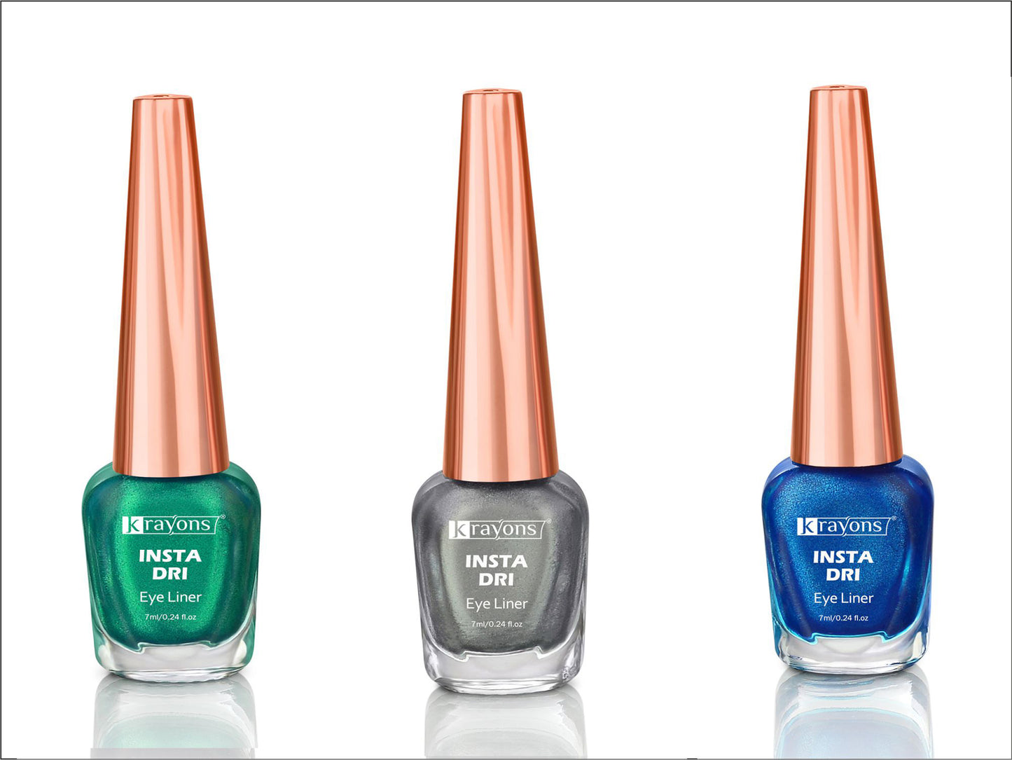 Krayons Insta Dri Sparkling Eyeliner, Green, Silver, Blue, Waterproof, Longlasting, 7ml Each, Combo (Pack of 3)