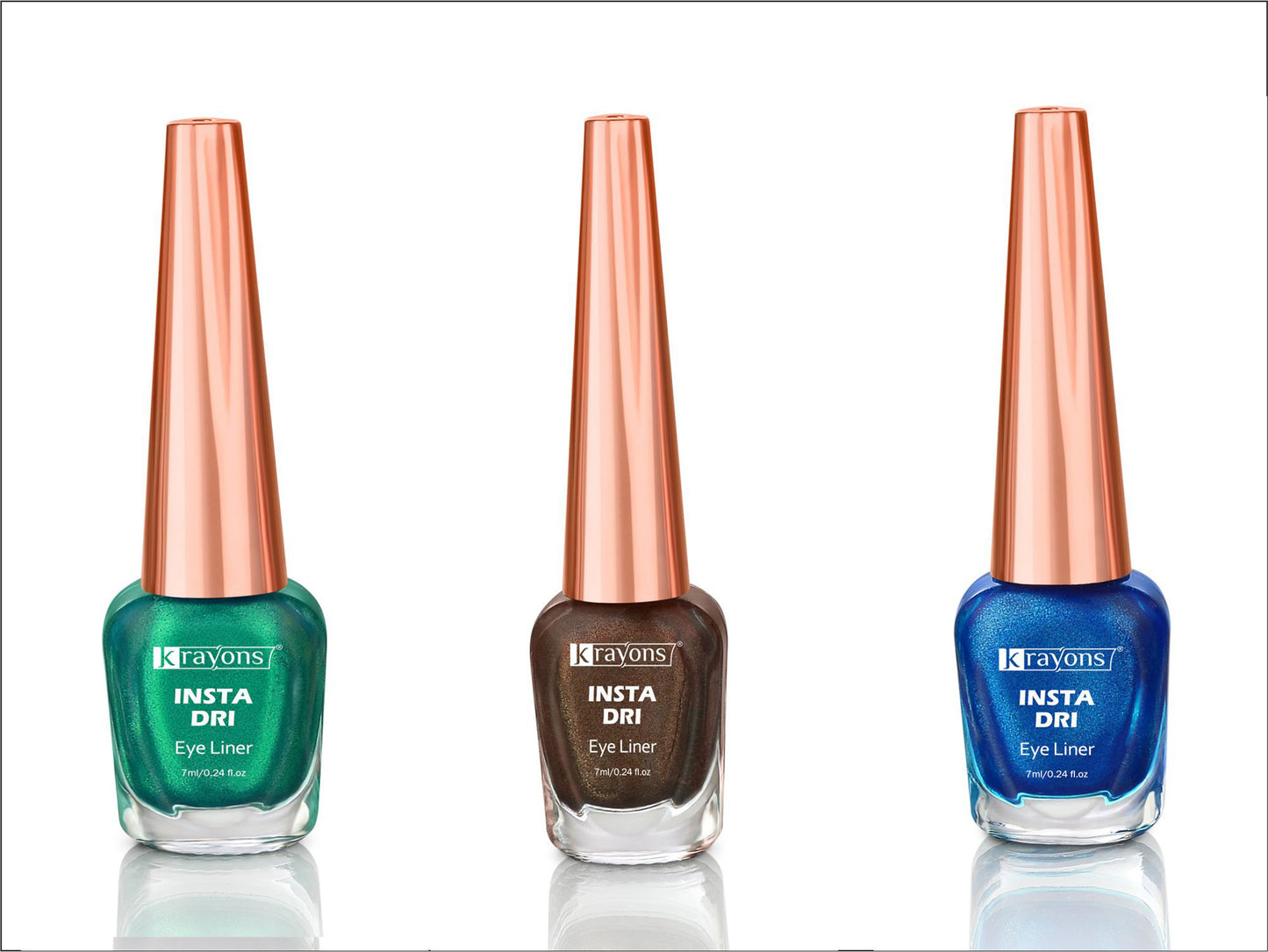 Krayons Insta Dri Sparkling Eyeliner, Green, Brown, Blue, Waterproof, Longlasting, 7ml Each, Combo (Pack of 3)