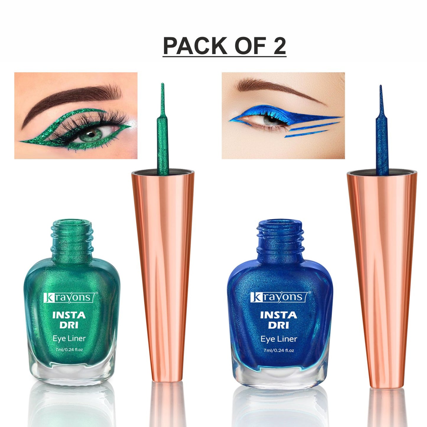 Krayons Insta Dri Sparkling Eyeliner, Green, Blue, Waterproof, Longlasting, 7ml Each, Combo (Pack of 2)