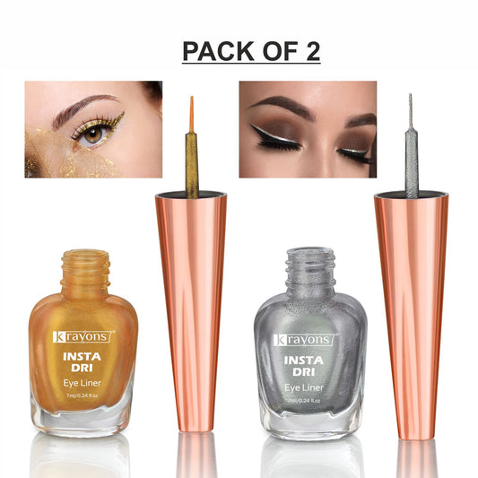Krayons Insta Dri Sparkling Eyeliner, Golden, Silver, Waterproof, Longlasting, 7ml Each, Combo (Pack of 2)