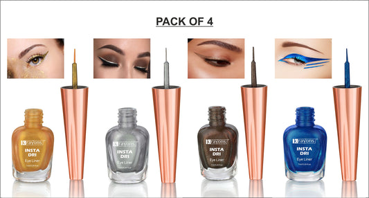 Krayons Insta Dri Sparkling Eyeliner, Waterproof, Longlasting, Golden, Silver, Brown, Blue, 7ml Each, Combo (Pack of 4)