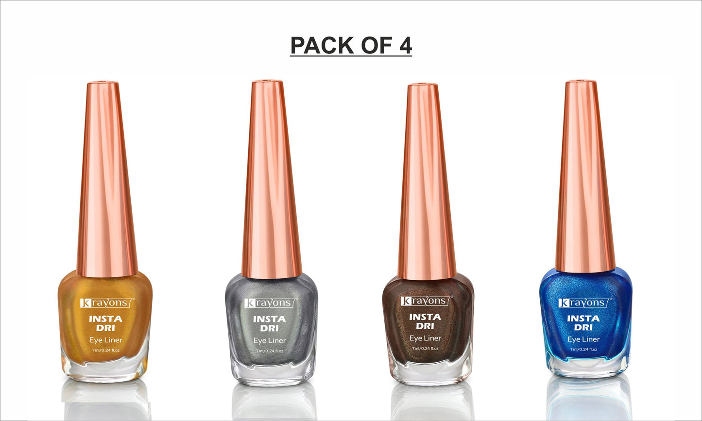 Krayons Insta Dri Sparkling Eyeliner, Waterproof, Longlasting, Golden, Silver, Brown, Blue, 7ml Each, Combo (Pack of 4)