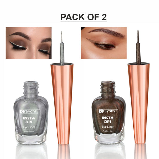 Krayons Insta Dri Sparkling Eyeliner, Silver, Brown, Waterproof, Longlasting, 7ml Each, Combo (Pack of 2)