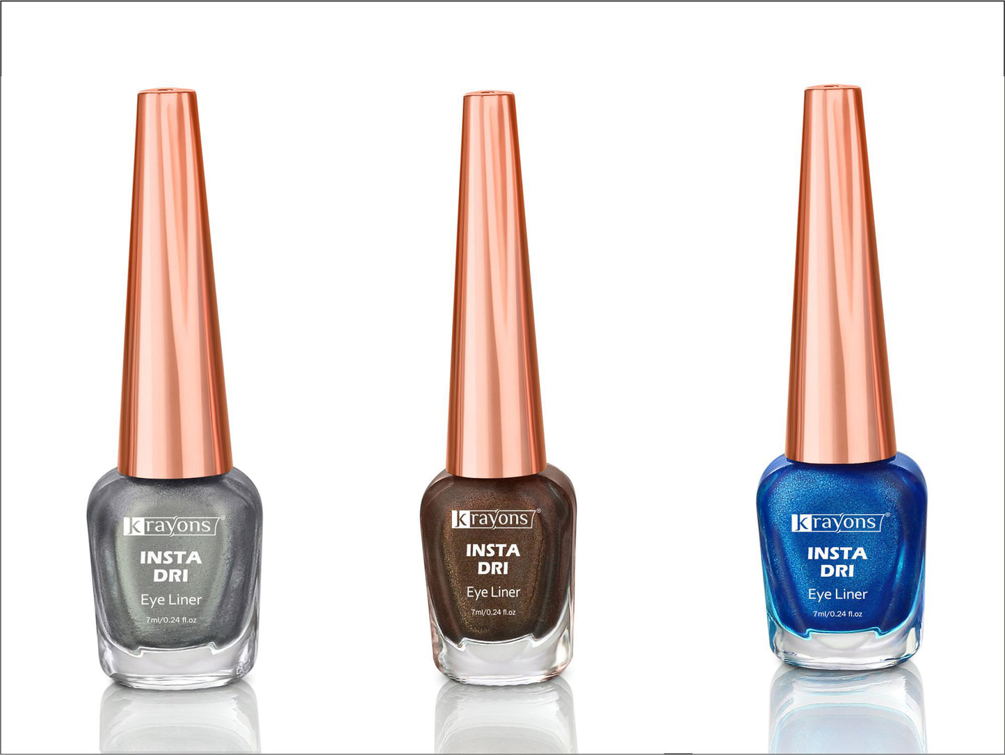 Krayons Insta Dri Sparkling Eyeliner, Silver, Brown, Blue, Waterproof, Longlasting, 7ml Each, Combo (Pack of 3)