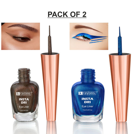 Krayons Insta Dri Sparkling Eyeliner, Brown, Blue, Waterproof, Longlasting, 7ml Each, Combo (Pack of 2)
