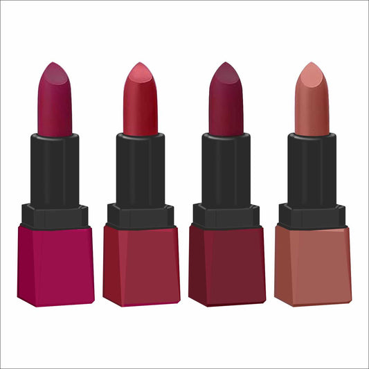 Krayons Intense Matte Lipstick, Waterproof, Longlasting, Rose Red, Scarlet Red, Cherry Maroon, Nude Beige, 3.5gm Each (Pack of 4)