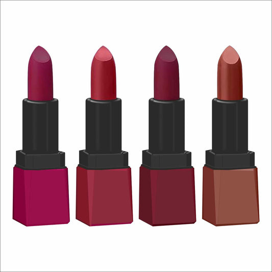 Krayons Intense Matte Lipstick, Waterproof, Longlasting, Rose Red, Scarlet Red, Cherry Maroon, Chocolate Caramel, 3.5gm Each (Pack of 4)