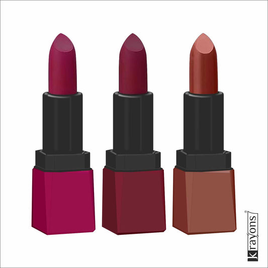 Krayons Intense Matte Lipstick, Waterproof, Longlasting, Rose Red, Cherry Maroon, Chocolate Caramel, 3.5gm Each (Pack of 3)