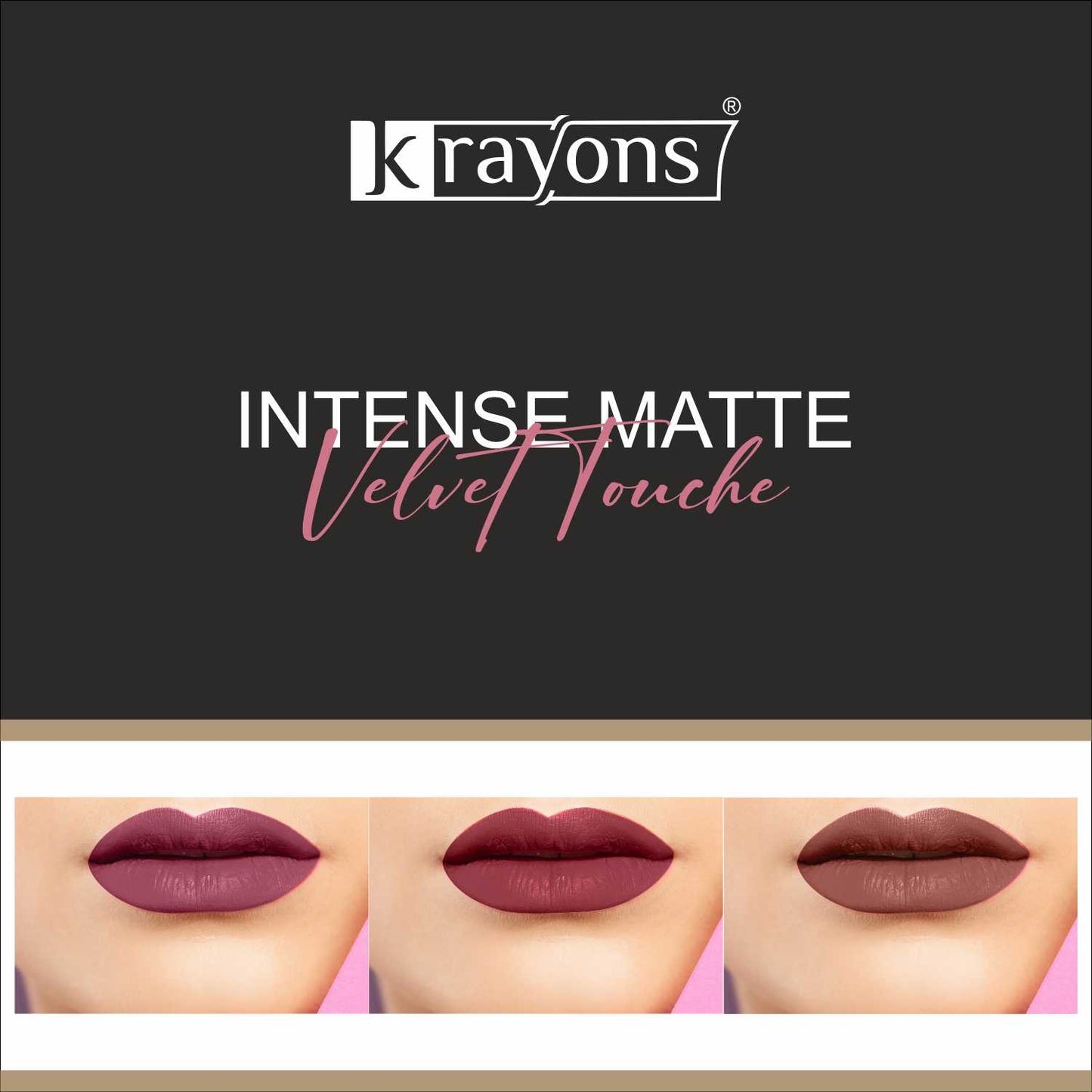 Krayons Intense Matte Lipstick, Waterproof, Longlasting, Rose Red, Cherry Maroon, Chocolate Caramel, 3.5gm Each (Pack of 3)