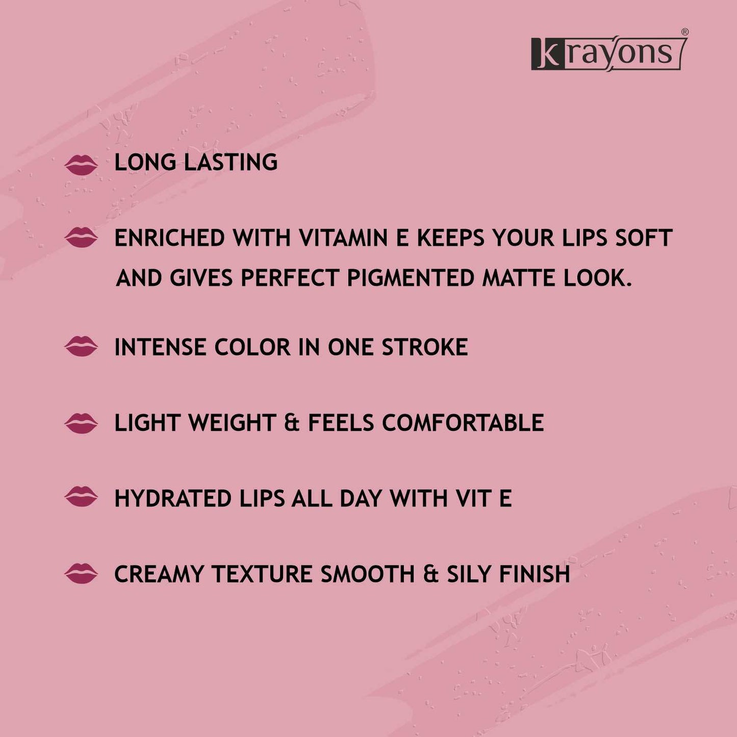 Krayons Intense Matte Lipstick, Waterproof, Longlasting, Rose Red, Cherry Maroon, 3.5gm Each (Pack of 2)