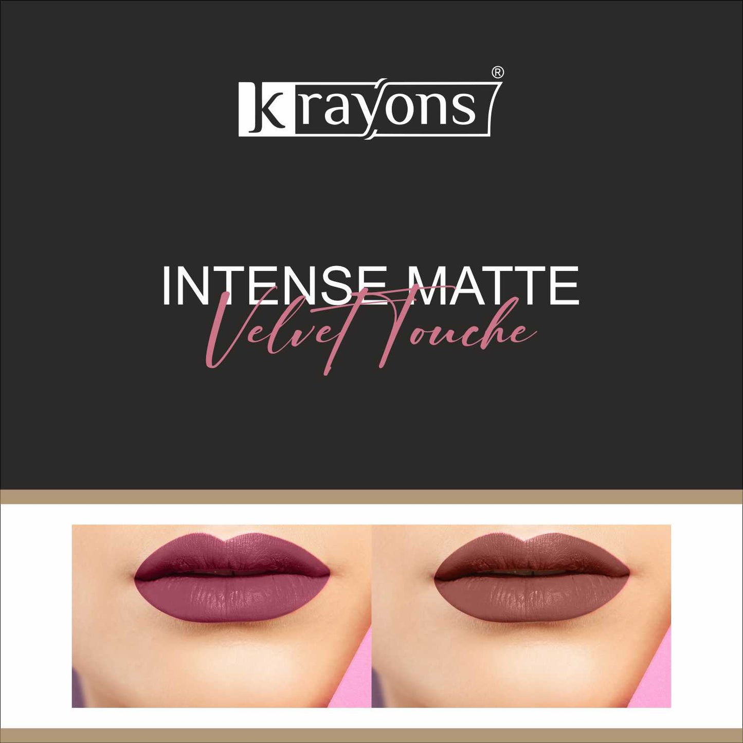 Krayons Intense Matte Lipstick, Waterproof, Longlasting, Rose Red, Chocolate Caramel, 3.5gm Each (Pack of 2)