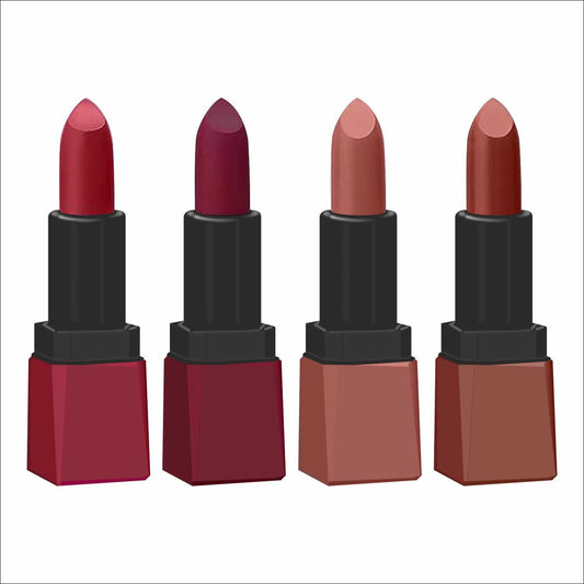 Krayons Intense Matte Lipstick, Waterproof, Longlasting, Scarlet Red, Cherry Maroon, Nude Beige, Chocolate Caramel, 3.5gm Each (Pack of 4)