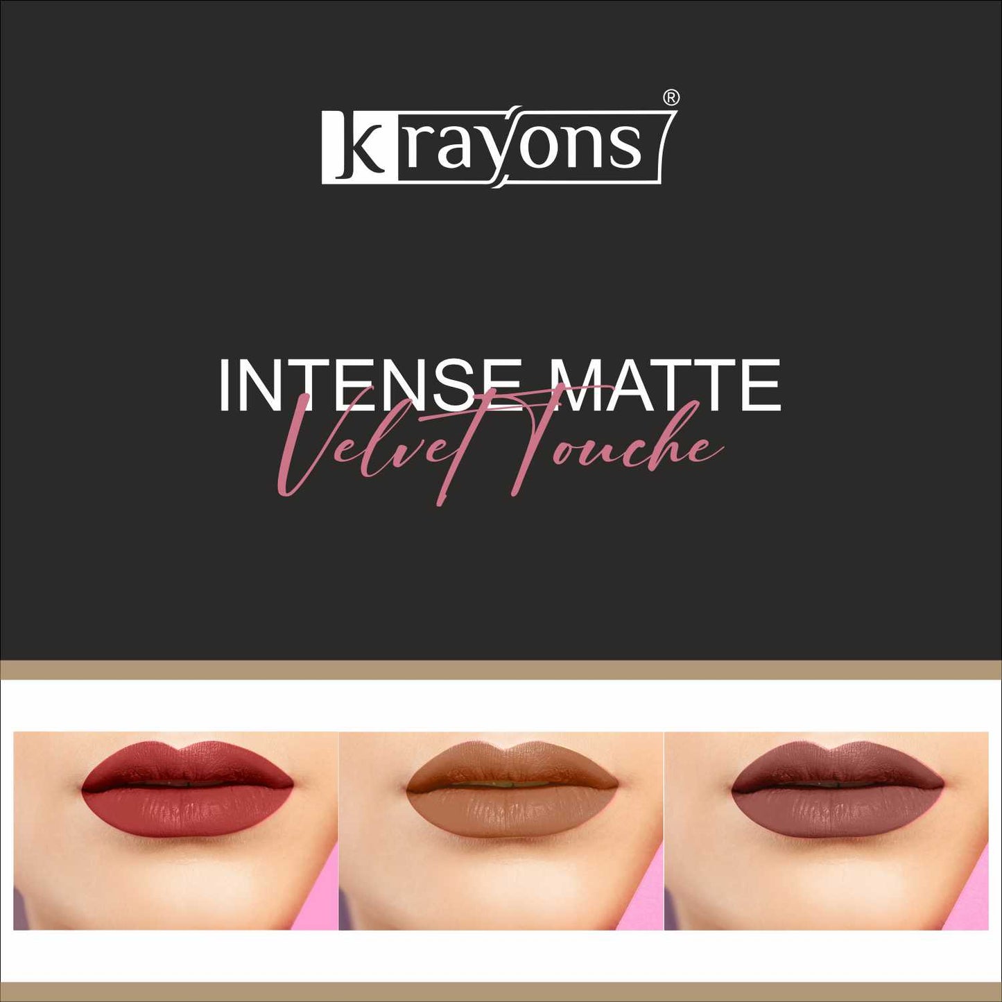 Krayons Intense Matte Lipstick, Waterproof, Longlasting, Scarlet Red, Nude Beige, Chocolate Caramel, 3.5gm Each (Pack of 3)