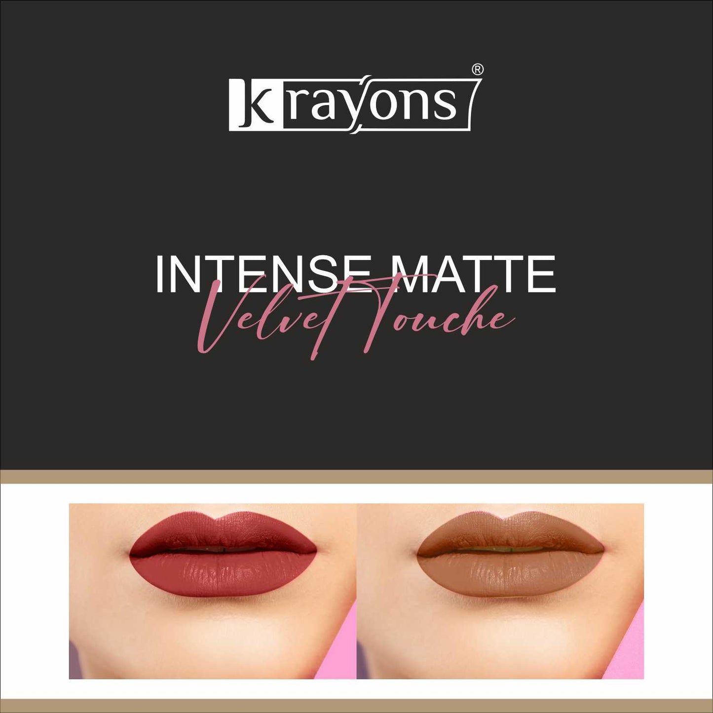 Krayons Intense Matte Lipstick, Waterproof, Longlasting, Scarlet Red, Nude Beige, 3.5gm Each (Pack of 2)
