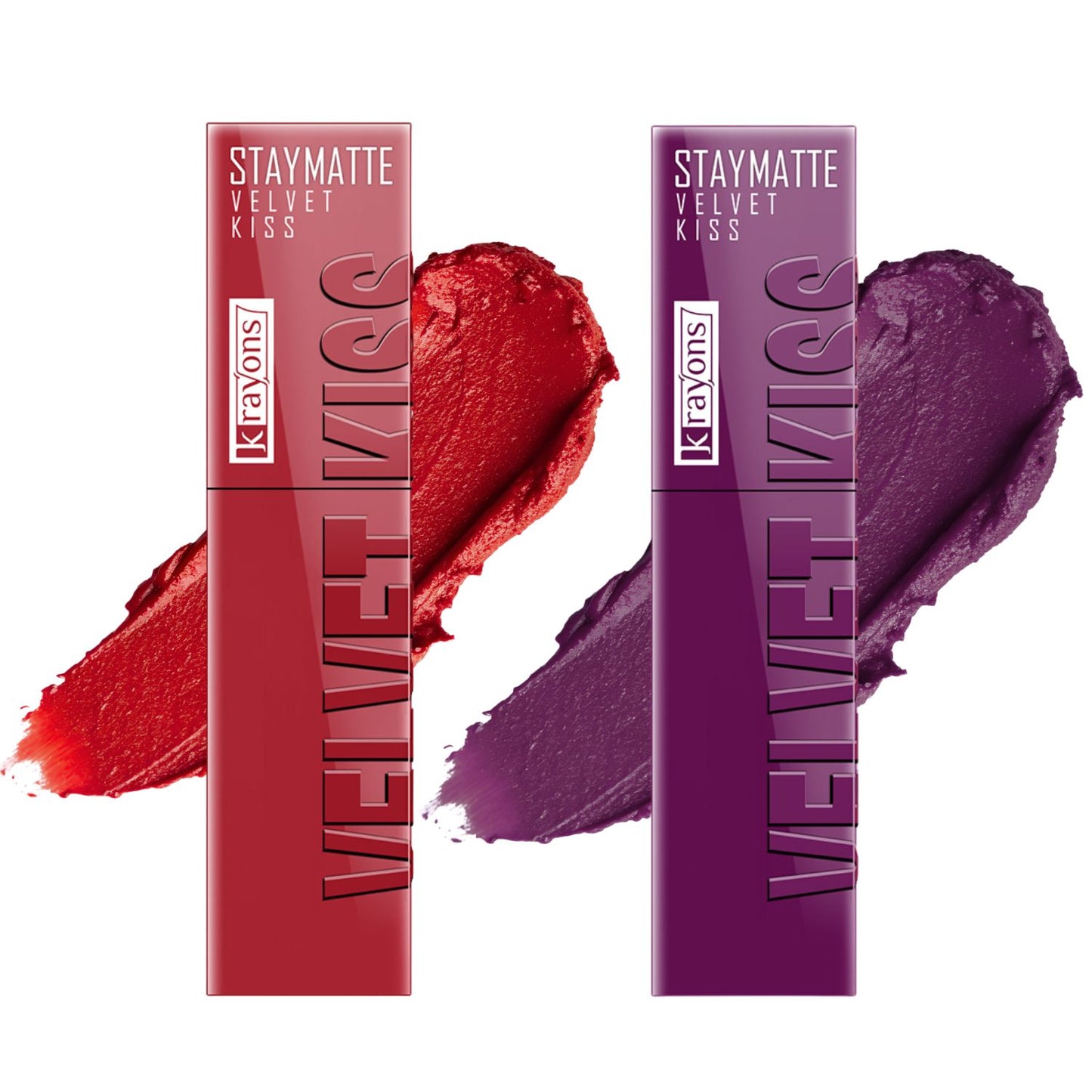 Krayons Velvet Kiss Liquid Lipstick |12hrs long stay|Intense Color Payoff | Weightless Matte Finish | Smudgeproof & Transferproof Lipstick for Women,Lipstick Combo Pack| Scarlet Red,Burgundy,7 ml- PACK OF 2
