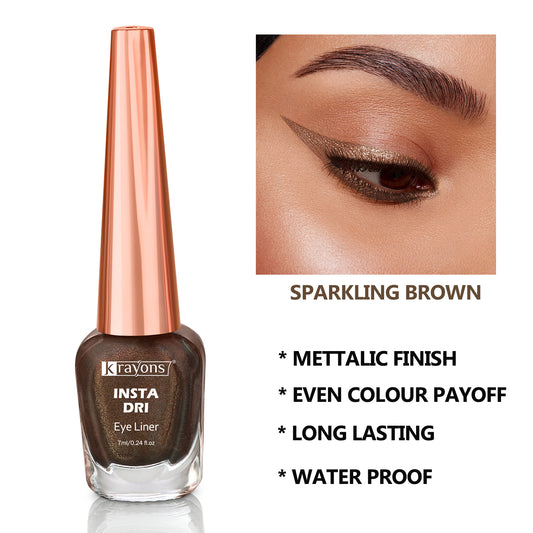 Krayons Insta Dri Sparkling Eyeliner, Waterproof, Longlasting, Brown, 7ml