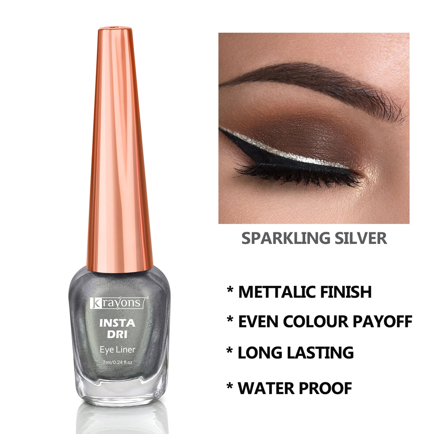 Krayons Insta Dri Sparkling Eyeliner, Golden, Silver, Waterproof, Longlasting, 7ml Each, Combo (Pack of 2)