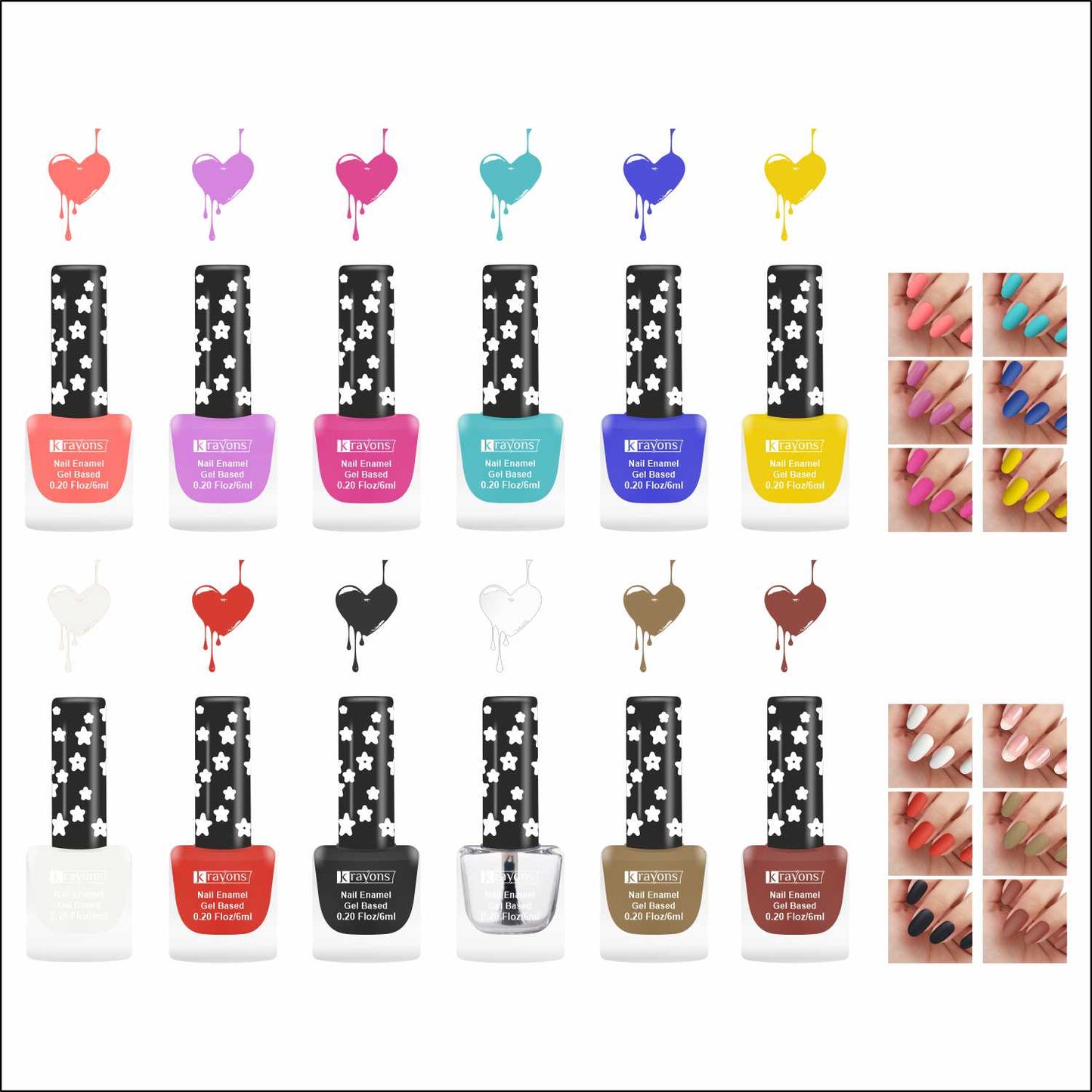 Krayons Cute Super Matte Finish Nail Enamel, Quick Dry, LongLasting, Multicolor, 6ml Each (Pack of 12)