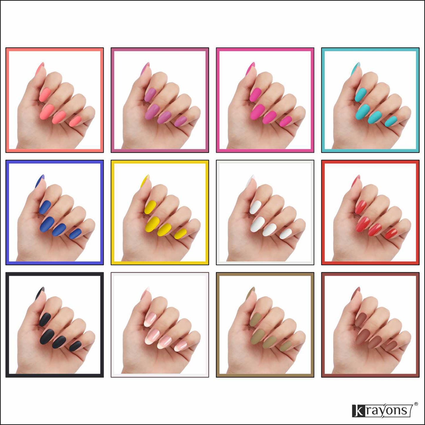Krayons Cute Super Matte Finish Nail Enamel, Quick Dry, LongLasting, Multicolor, 6ml Each (Pack of 12)