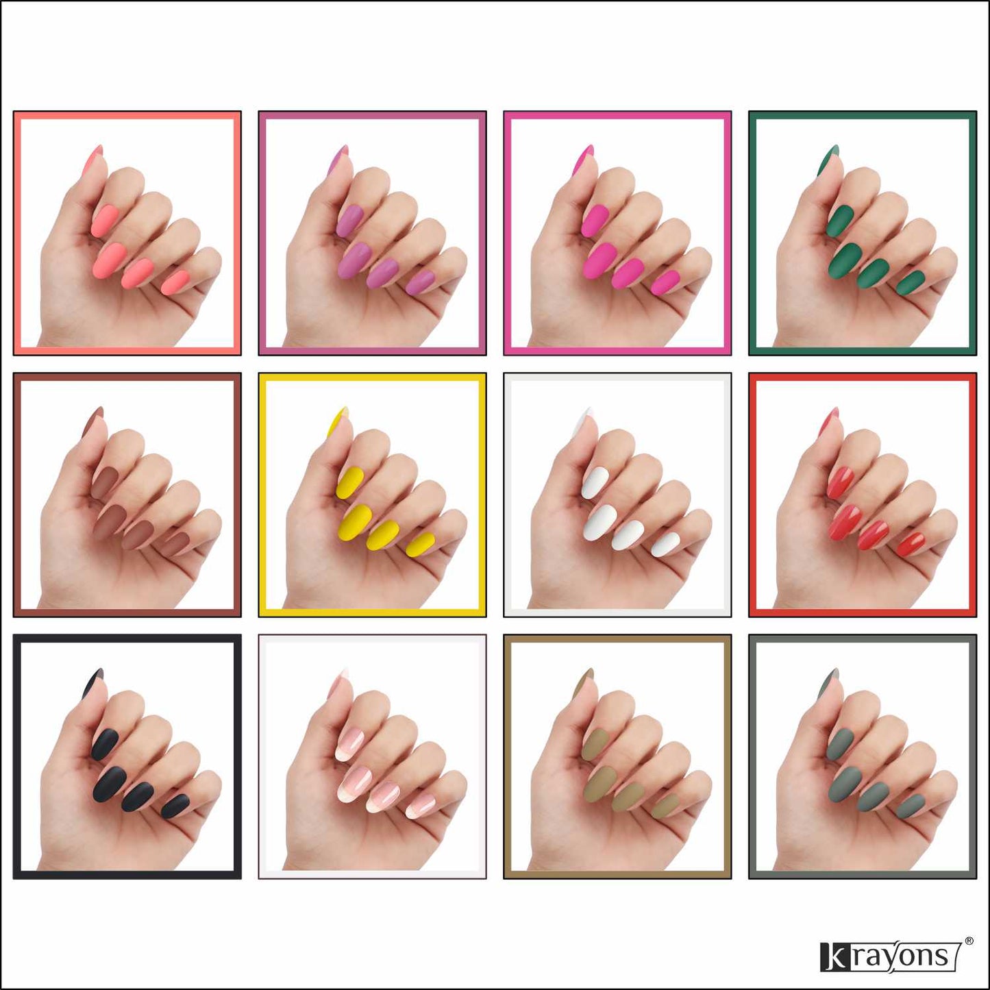 Krayons Cute Super Matte Finish Nail Enamel, Quick Dry, LongLasting, Multicolor, 6ml Each (Pack of 12)