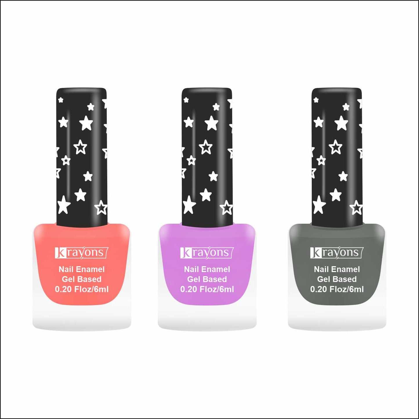 Krayons Cute Super Matte Finish Nail Enamel, Quick Dry, LongLasting, Blossom Peach, Plum Matte, Charcoal Grey, 6ml Each (Pack of 3)