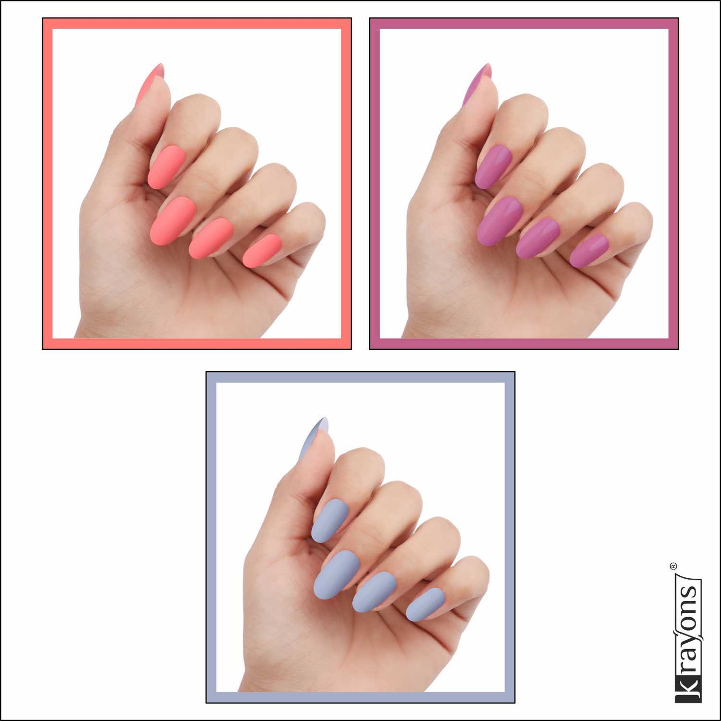Krayons Cute Super Matte Finish Nail Enamel, Quick Dry, LongLasting, Blossom Peach, Plum Matte, Ice Matte, 6ml Each (Pack of 3)