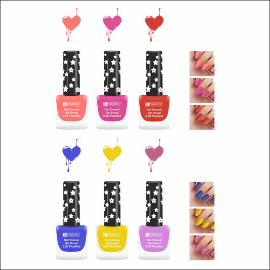 Krayons Cute Super Matte Finish Nail Enamel, Quick Dry, LongLasting, Multicolor, 6ml Each (Pack of 6)