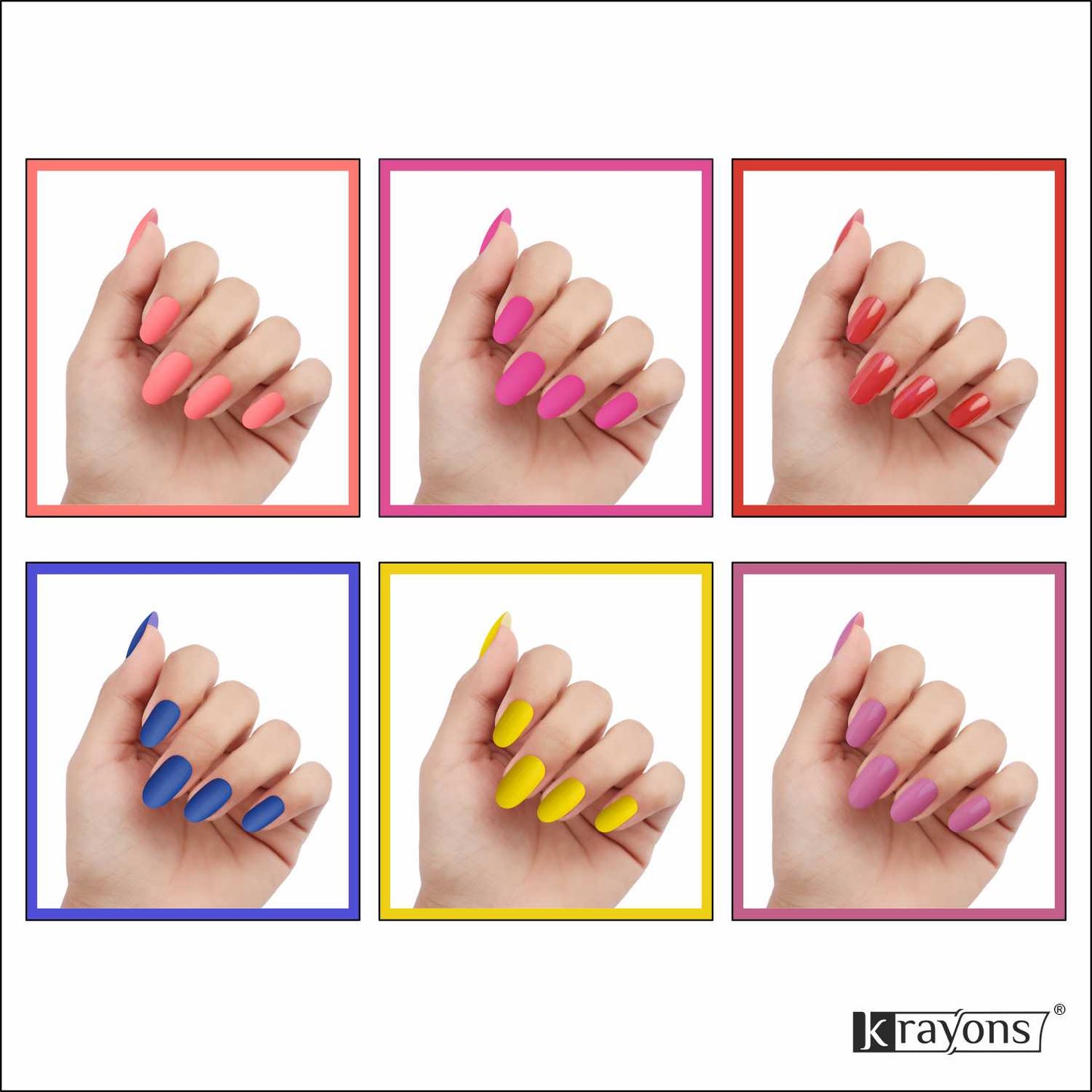 Krayons Cute Super Matte Finish Nail Enamel, Quick Dry, LongLasting, Multicolor, 6ml Each (Pack of 6)