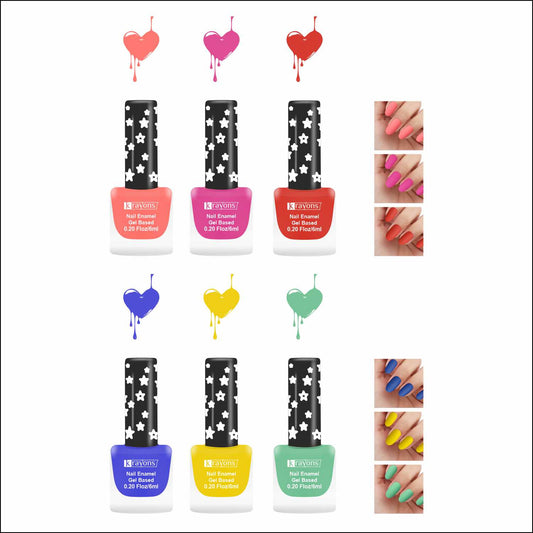 Krayons Cute Super Matte Finish Nail Enamel, Quick Dry, LongLasting, Multicolor, 6ml Each (Pack of 6)